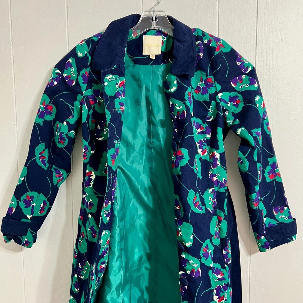 ModCloth Retro‎ Delightful Directions Poppy Floral Trench Coat Button Up Belt M